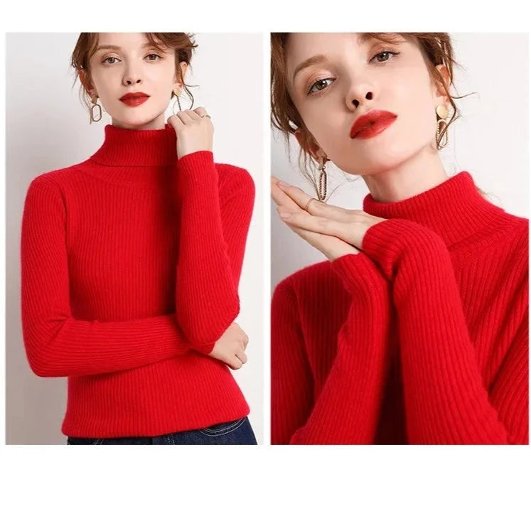 Women's Soft Turtleneck Cashmere Sweater Knitted Pullovers