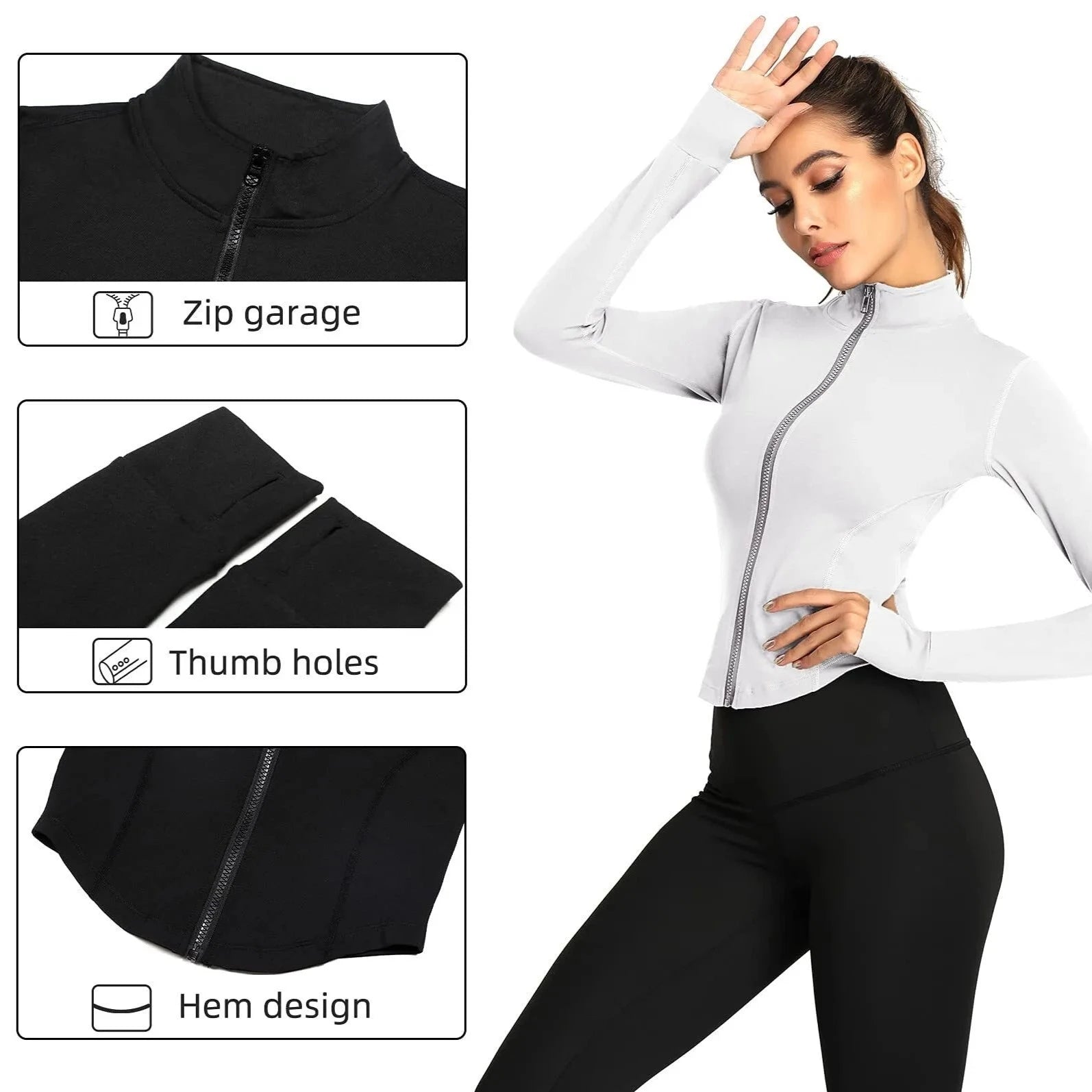 Women's Slim Fit Long Sleeve Tracksuit Jacket Fitness Yoga Gym Workout Sweatshirts