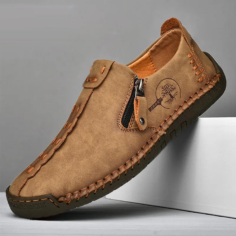 Men's Breathable Hand-Stitching Leather Slip-On Comfortable Shoes