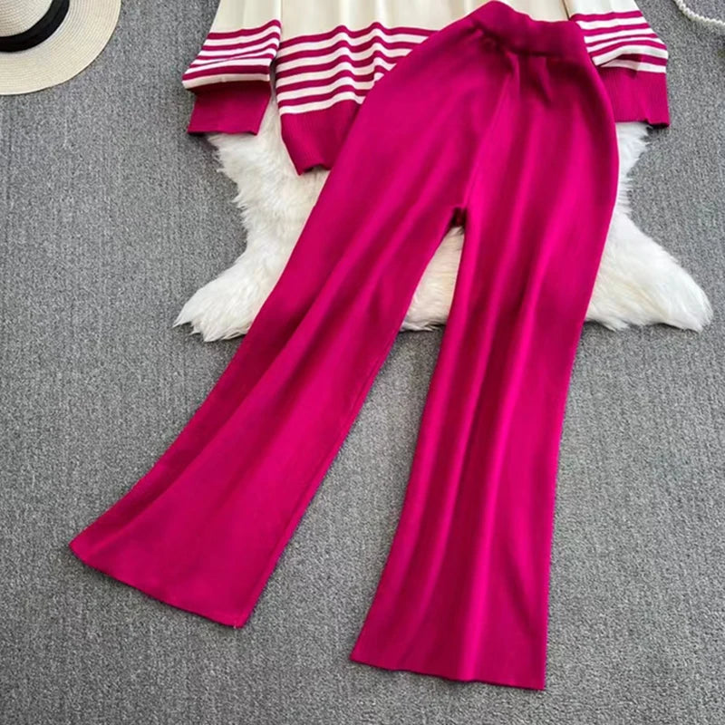 Women's Long Sleeve Sweater + Wide Leg Pants 2 Piece Sets