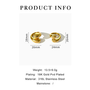 Women's 18K Solid Gold PVD Plated Double Dome Open Rings