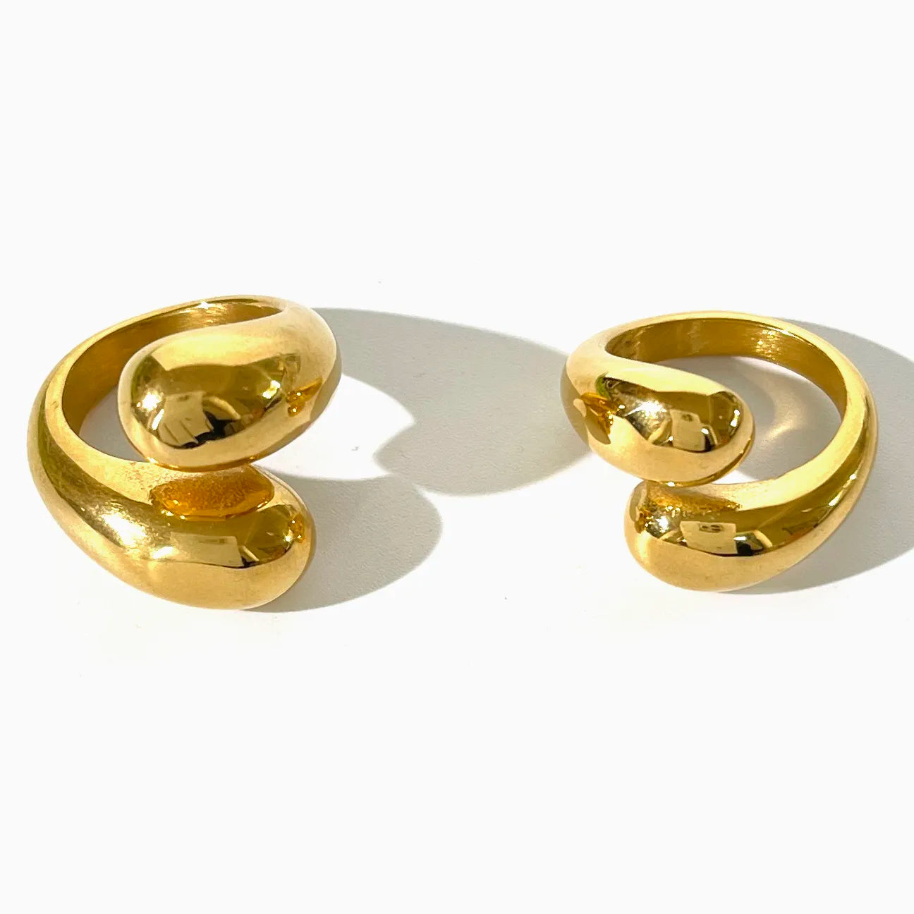 Women's 18K Solid Gold PVD Plated Double Dome Open Rings