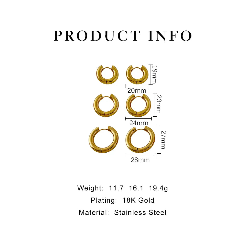 Women's 3 Sizes Minimalist Classic Round Hoop Earrings