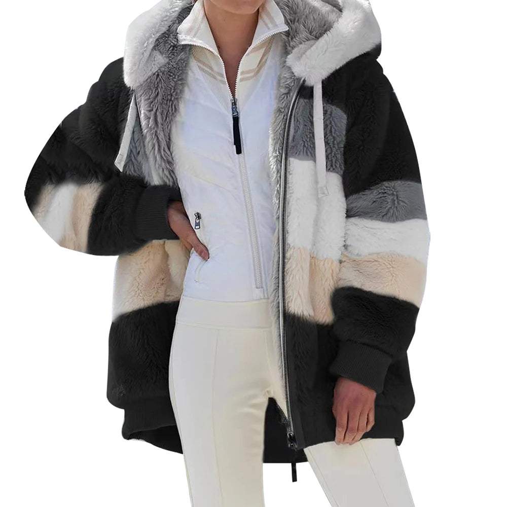 Women's Warm Long Cashmere Hooded with Zipper Coats