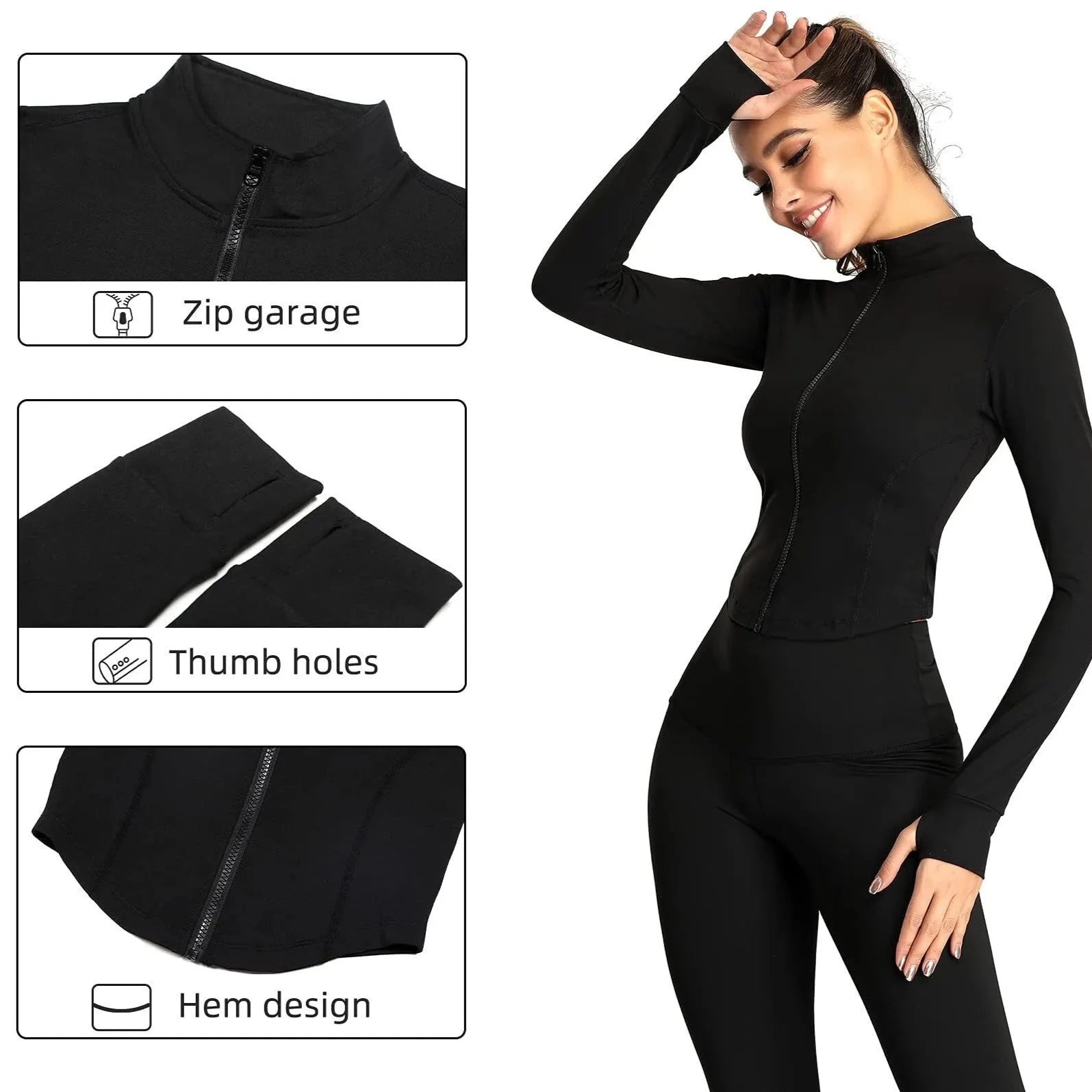 Women's Slim Fit Long Sleeve Tracksuit Jacket Fitness Yoga Gym Workout Sweatshirts