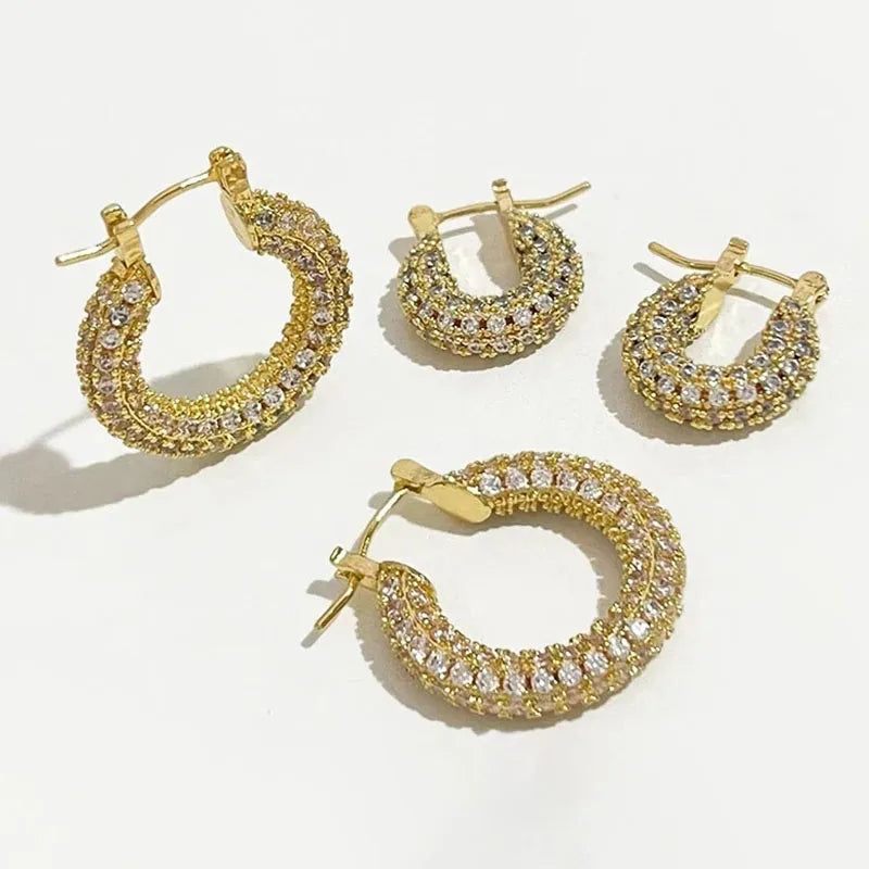 Women&#39;s Large &amp; Small Chunky Hoop Earrings Set With Zirconia Huggie