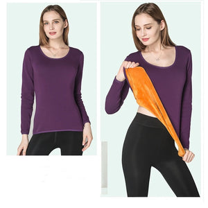 Women's Thermal Tops - Winter Cotton Warm Thick Fleece Long Sleeve