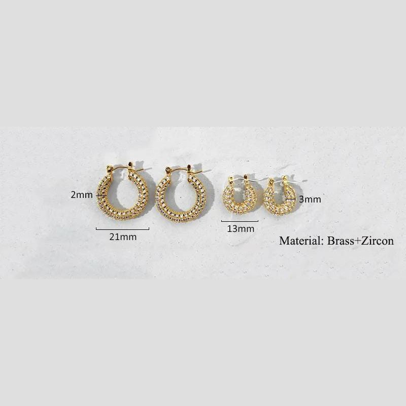 Women's Large & Small Chunky Hoop Earrings Set With Zirconia Huggie