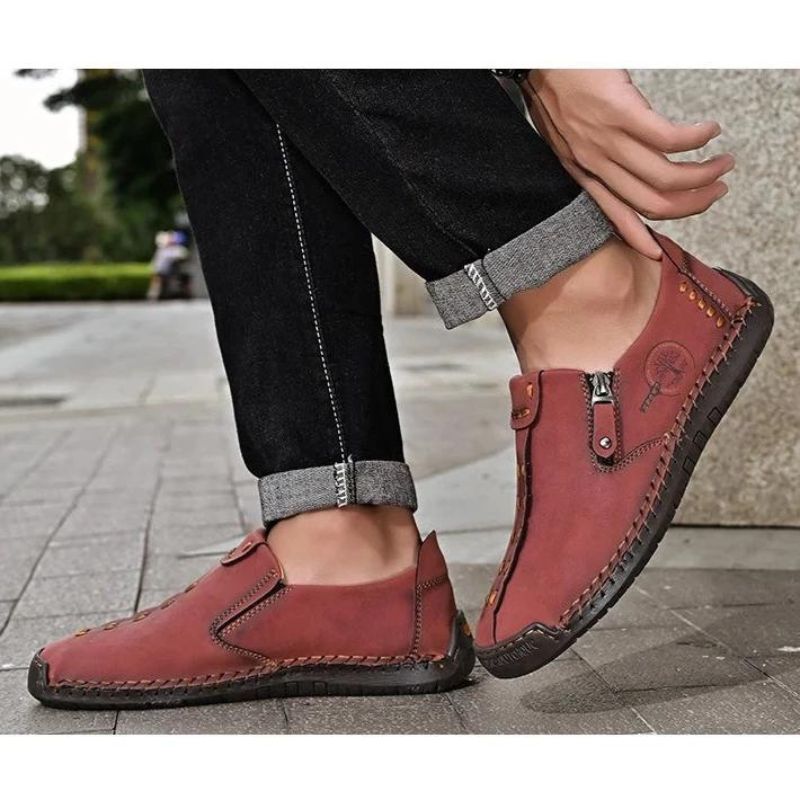 Men's Breathable Hand-Stitching Leather Slip-On Comfortable Shoes