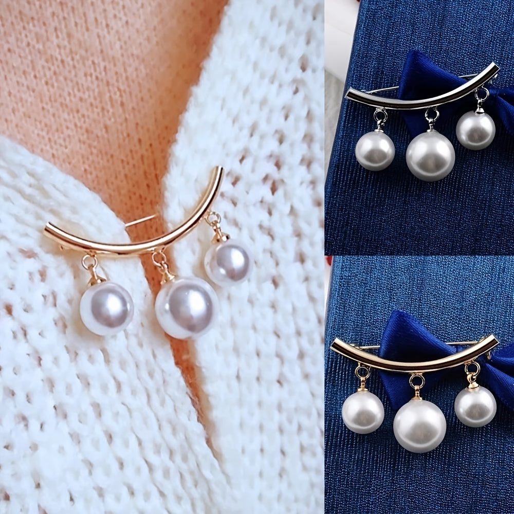 Faux Pearl Neck Tie Pin Buckle Faux Pendant Metal Brooch Collar Cardigan Clip Invisible Brooch Jewelry