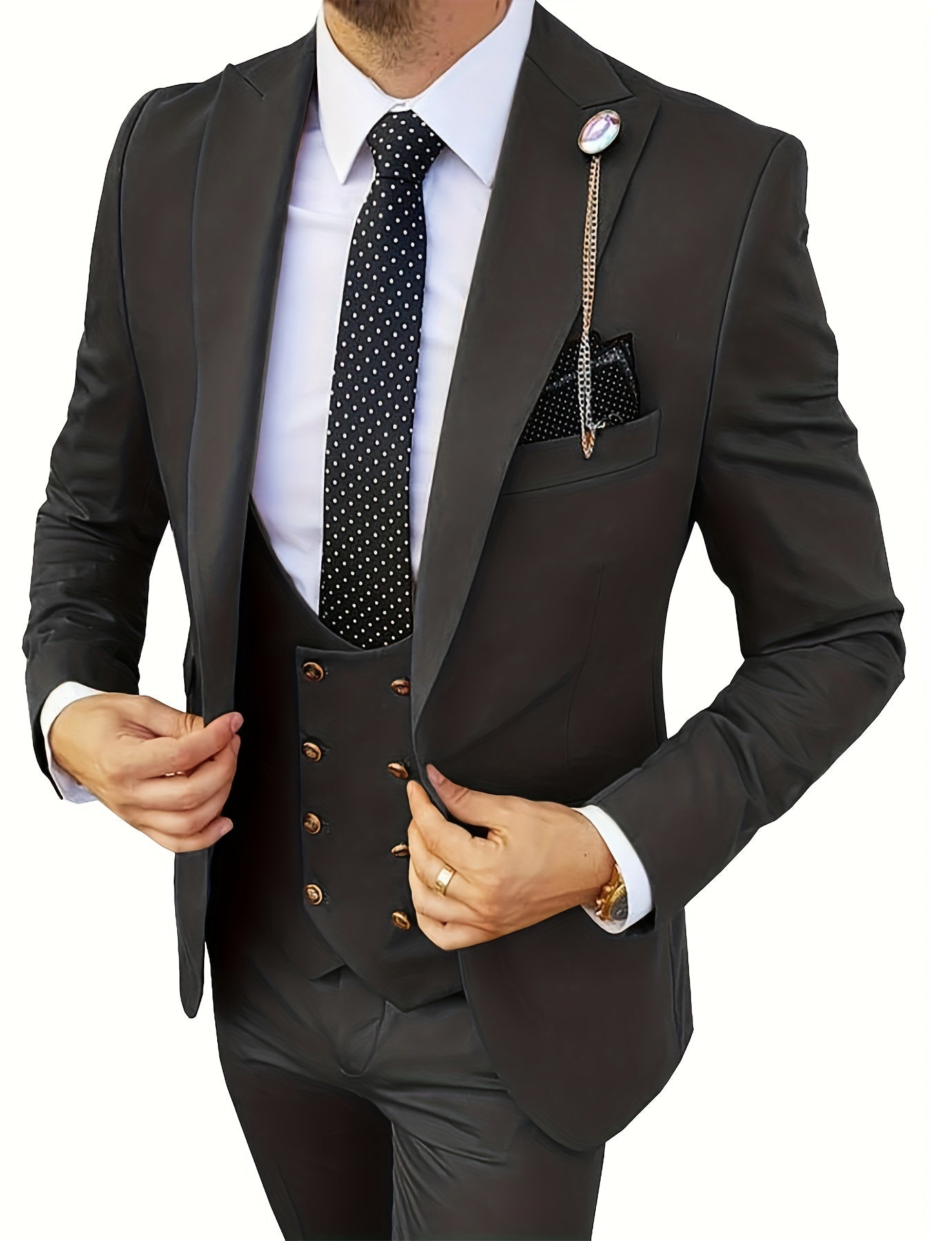 3pcs Men's Slim Fit Suits Double Breasted Multicolor Blazer Vest And Pants, Prom Suits For Men [Accessories Not Included]