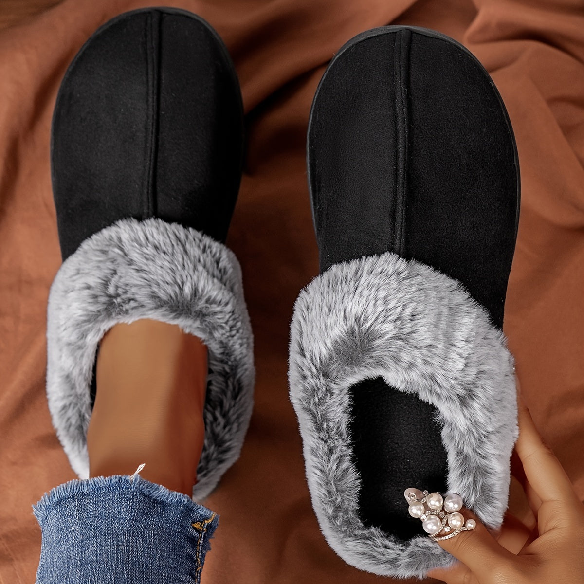 CozyPlus Slippers - Ultra-Soft Plush Lining, Non-Slip Flat Sole, Warm Closed-Toe Winter Shoes for Home.