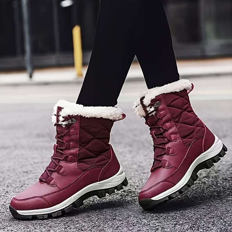 Women'S Snow Boots Winter Fur Lined Waterproof Walking Boots Lightweight Outdoor Ankle Boots Ladies Warm Shoes Anti-Slip Calf Boots