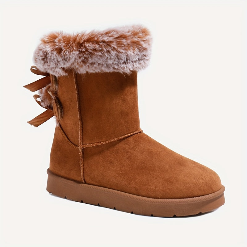 Cozy Women's Slip-On Snow Boots - Plush Lined, Warm & Thick Sole, Round Toe, Flat Heel, Fashionable Solid Color