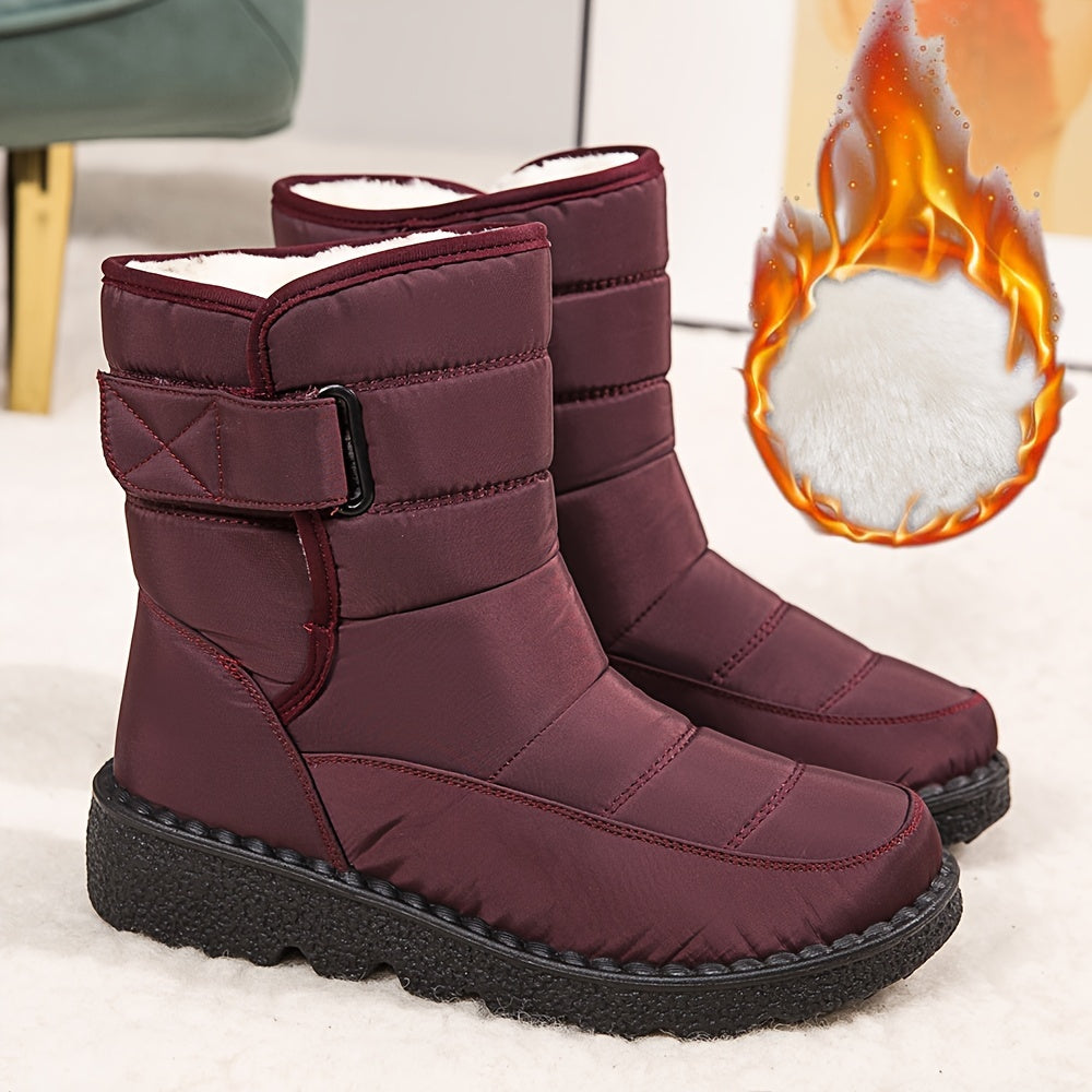 Non-slip Women's Round Toe Snow Boots with Faux Fur Liner, Mid Tube Winter Platform Outdoor Sneakers