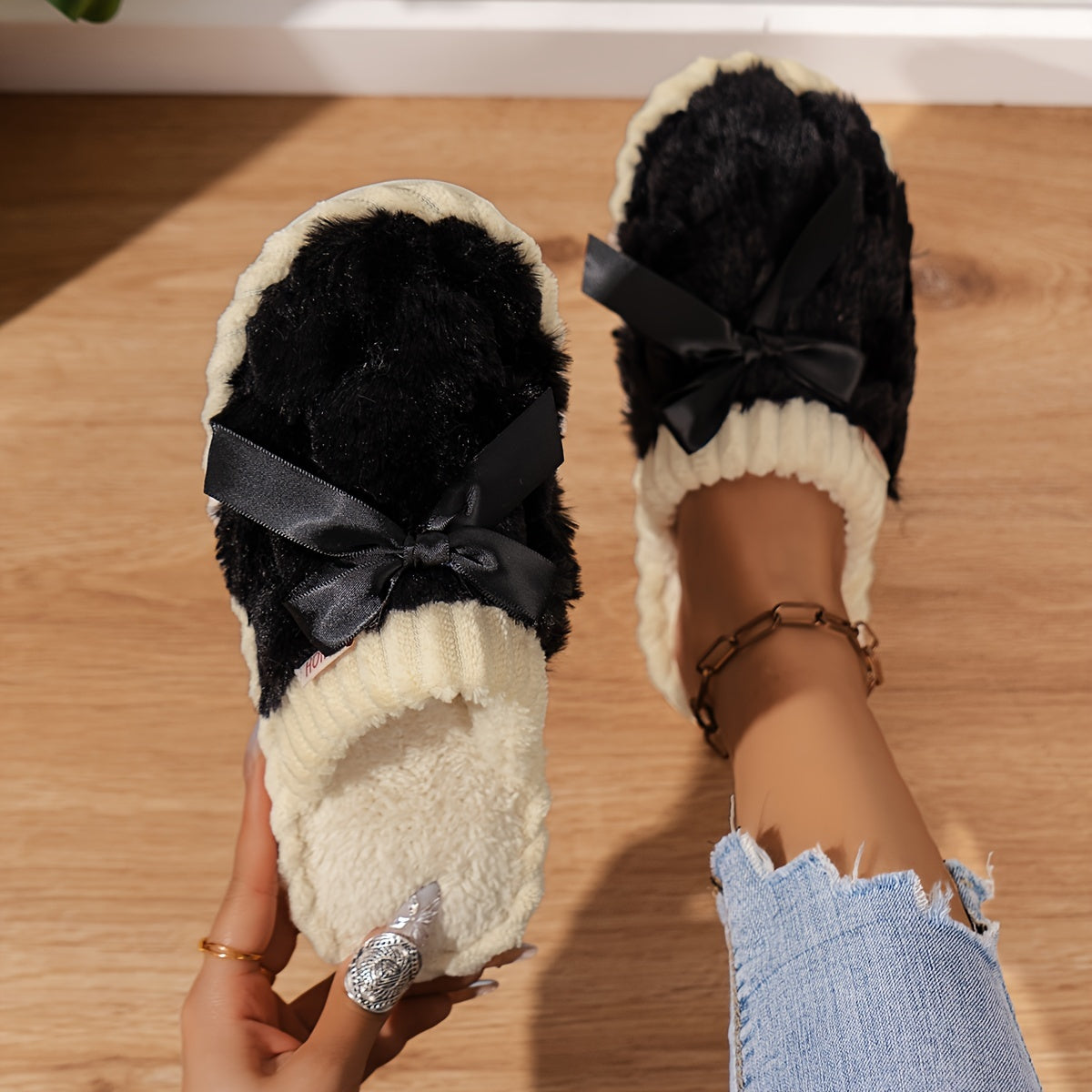 Cozy Winter Fuzzy Slippers - Soft, Warm, and Comfortable Closed-Toe Shoes for Indoor Bedroom Use - Plush Slip-On Design with Gentle Grip Sole