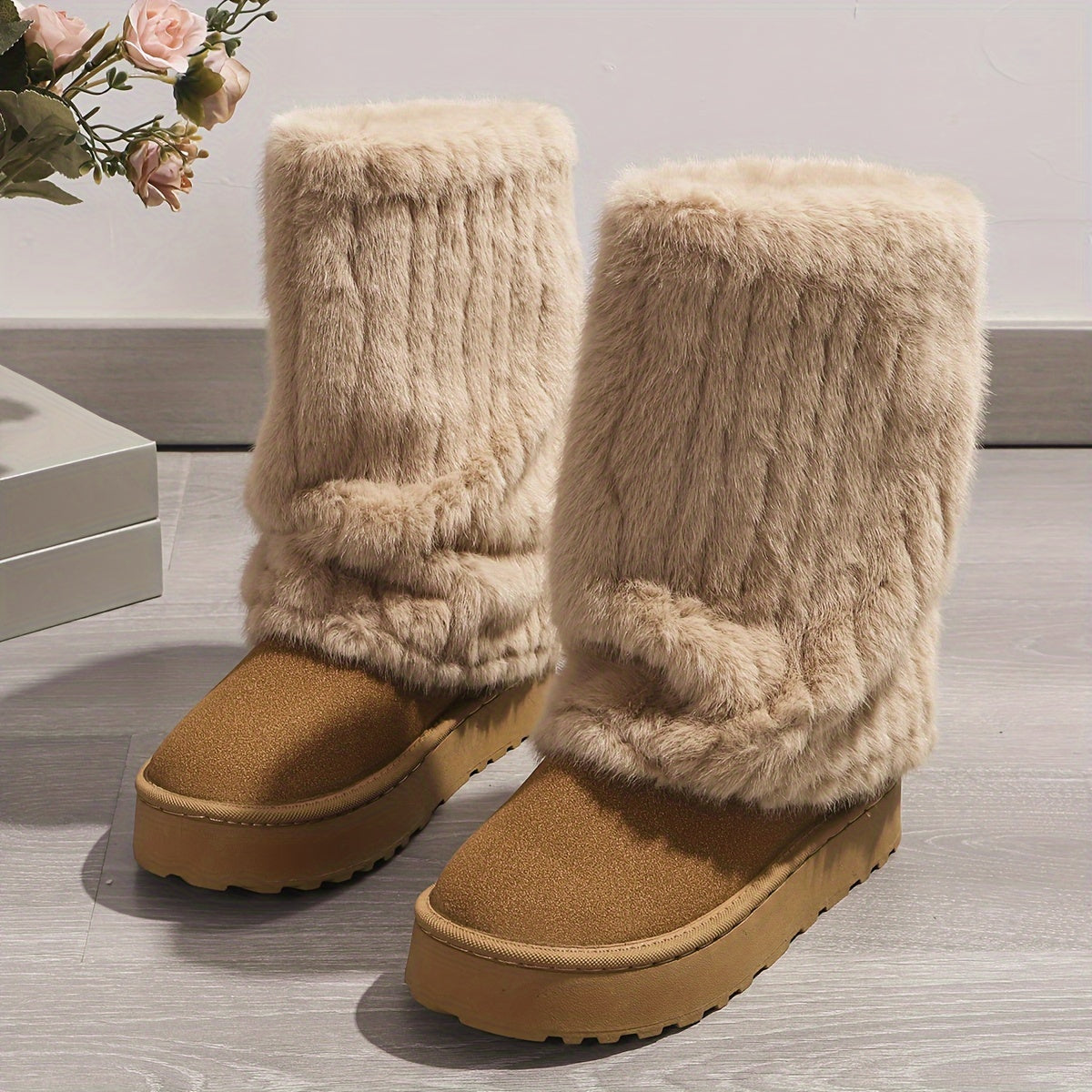 Cozy Mid Calf Snow Boots - Plush Lined, Slip Resistant, Comfortable, Fashionable Winter Boots for Women - Solid Colors, Easy Slip On Design