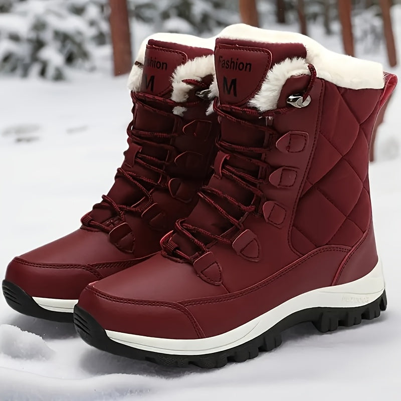 Women'S Snow Boots Winter Fur Lined Waterproof Walking Boots Lightweight Outdoor Ankle Boots Ladies Warm Shoes Anti-Slip Calf Boots