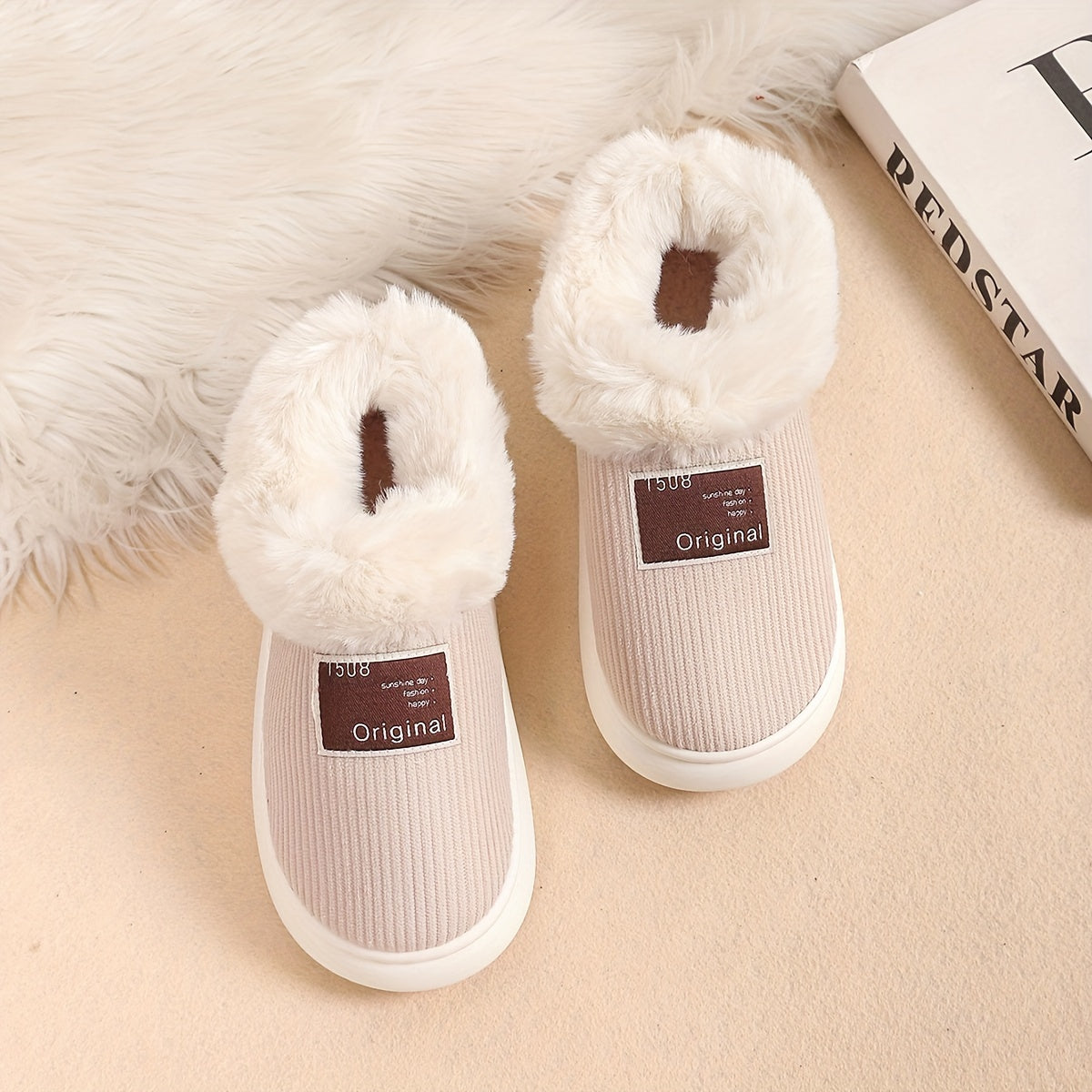 Women&#39;s Couples&#39; Slippers - Winter Collection, High-Top Fleece, Cozy Indoor Shoes, Solid Color, EVA Sole.