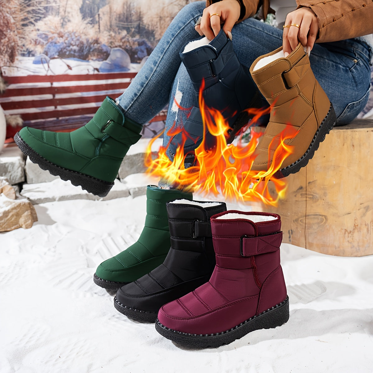 Cozy Winter Snow Boots for Women - Soft, Non-Slip Plush Lined Platform with Hook & Loop Closure, Perfect for Outdoor Activities and Cold Weather