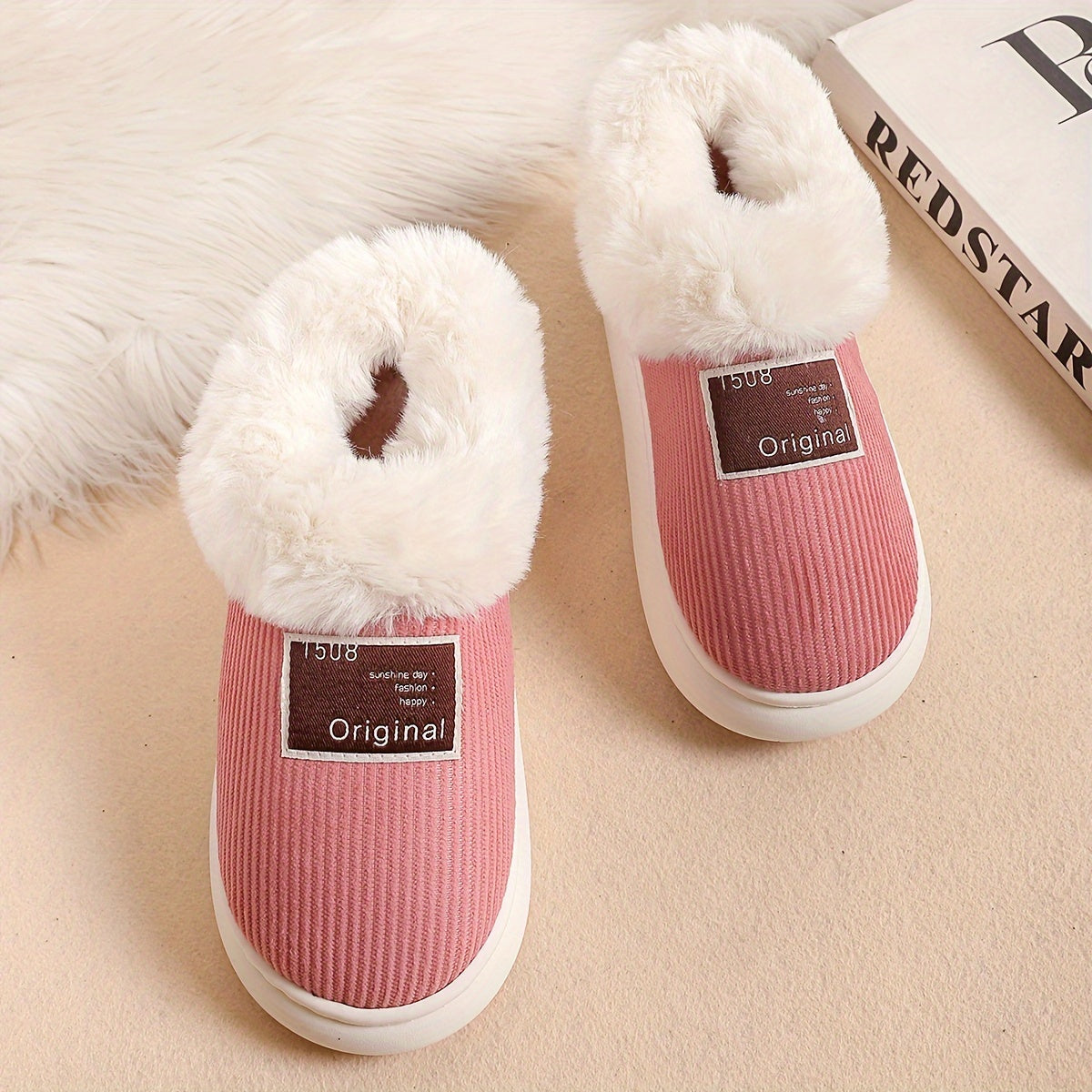 Women's Couples' Slippers - Winter Collection, High-Top Fleece, Cozy Indoor Shoes, Solid Color, EVA Sole.