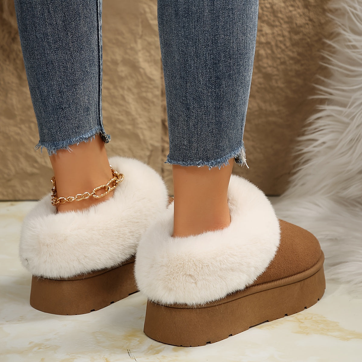 Warm Plush Fuzzy Women's Non-Slip Indoor Slippers & Ankle Boots - Classic Stylish Comfort