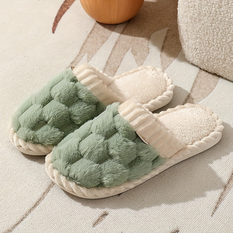 Cozy Winter Fuzzy Slippers - Soft, Warm, and Comfortable Closed-Toe Shoes for Indoor Bedroom Use - Plush Slip-On Design with Gentle Grip Sole