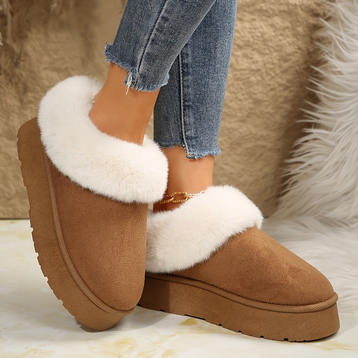 Warm Plush Fuzzy Women's Non-Slip Indoor Slippers & Ankle Boots - Classic Stylish Comfort