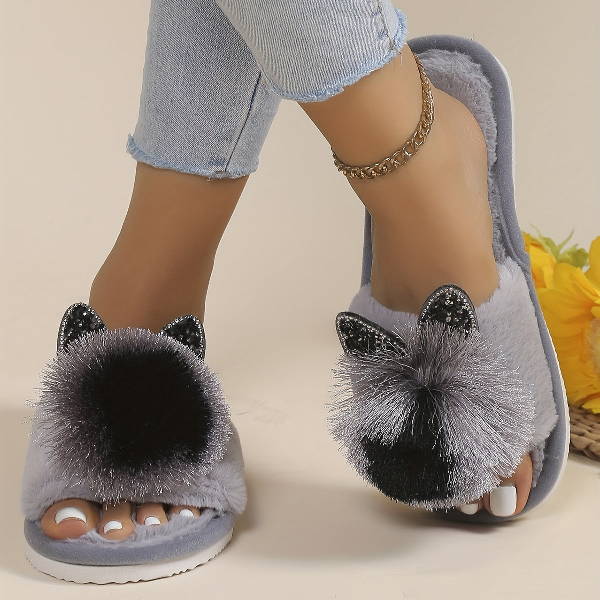 Cozy Cartoon Women&#39;s Slippers - All-Season Plush Indoor Shoes with Soft EVA Sole, Machine Washable