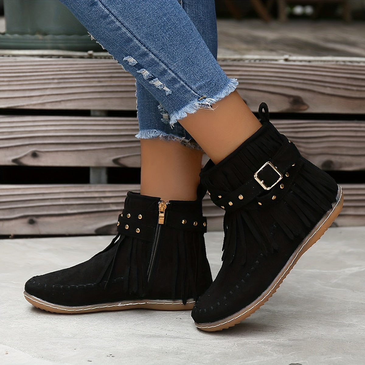 Stylish Tassel Short Boots - Comfortable Side Zipper Ankle Boots with Soft Insoles, Easy Slip-On Design for Winter, Versatile Casual Wear