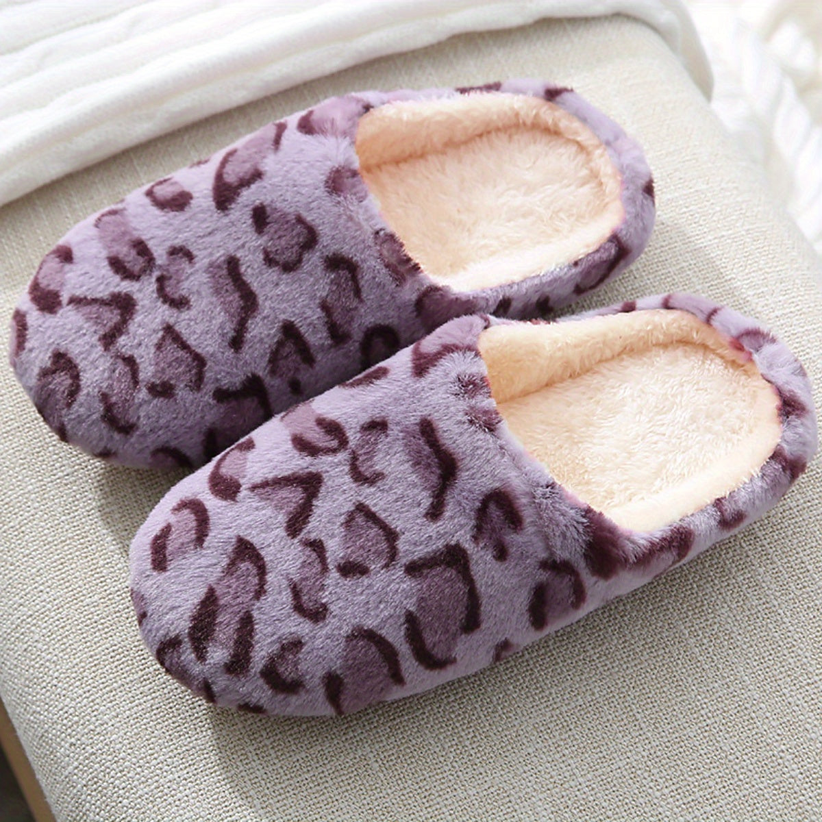 Women's Fluffy Home Slippers, Soft & Comfortable Leopard Pattern Indoor Slides