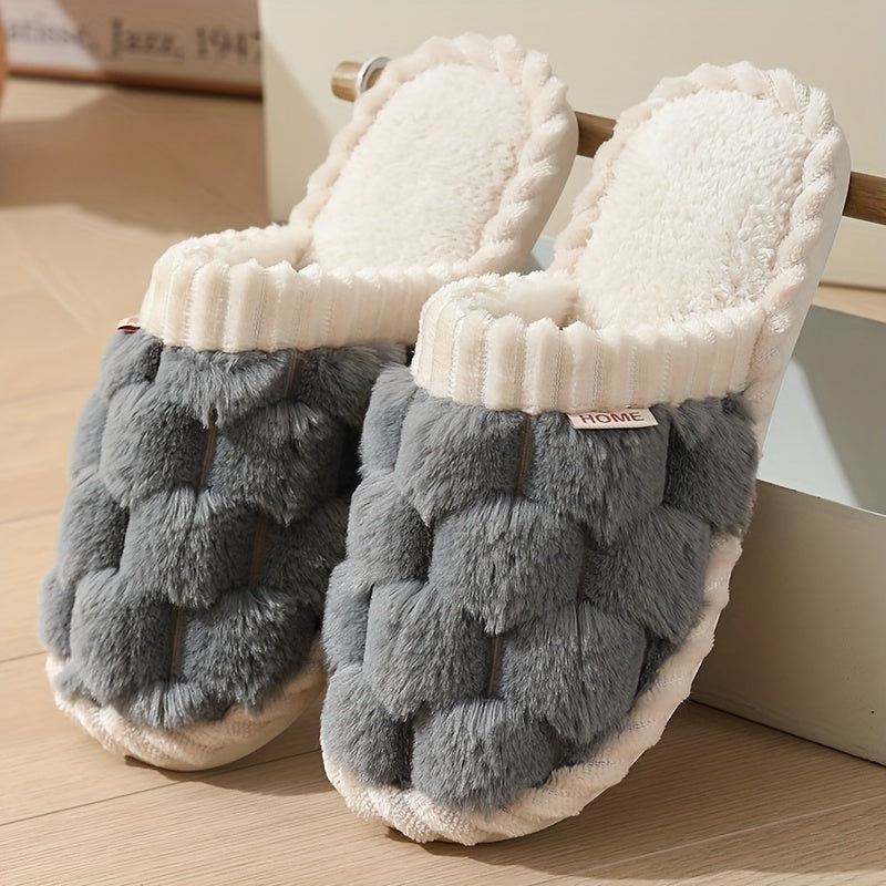 Cozy Winter Fuzzy Slippers - Soft, Warm, and Comfortable Closed-Toe Shoes for Indoor Bedroom Use - Plush Slip-On Design with Gentle Grip Sole