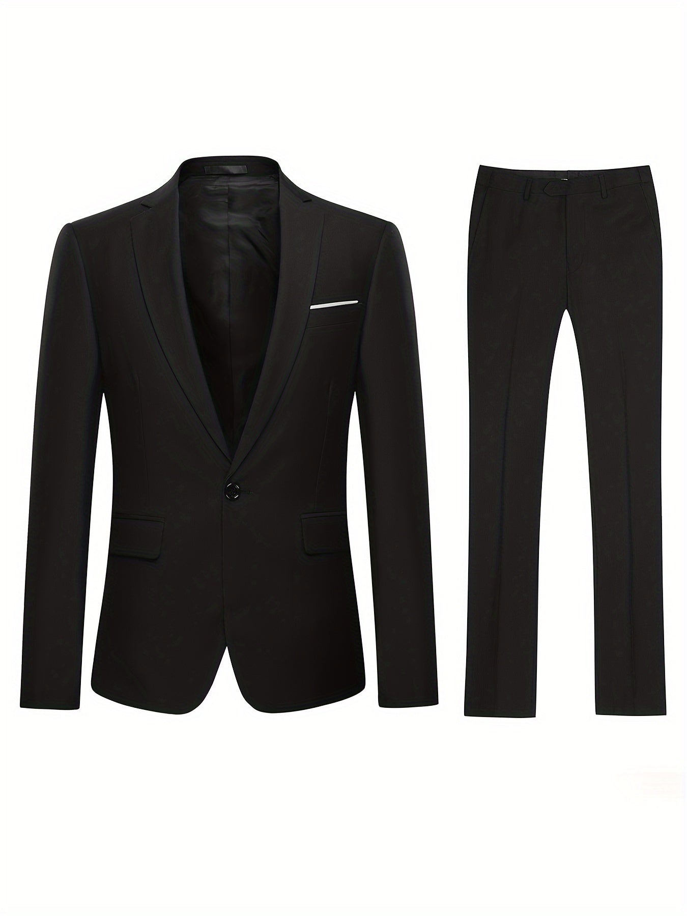 Formal 2 Pieces Set, Men's One Button Suit Jacket & Dress Pants Suit Set For Business Dinner Wedding Party