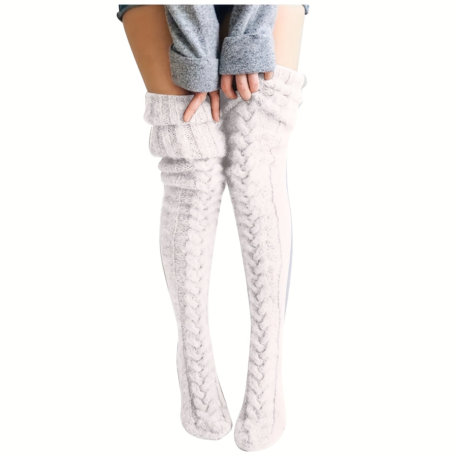 Cozy Knitted Thigh High Socks, Warm & Simple Over The Knee Socks, Women's Stockings & Hosiery