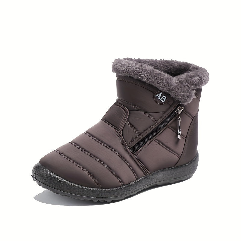 Women's Winter Snow Boots, Warm Ankle Booties, Waterproof Fabric With Side Zipper, Cozy Fur-Lined Insulated Footwear, Anti-Slip Sole