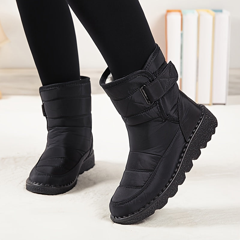 Non-slip Women's Round Toe Snow Boots with Faux Fur Liner, Mid Tube Winter Platform Outdoor Sneakers