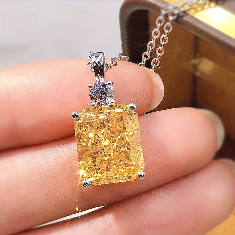 Citrine Gemstone Pendant Necklace Silver Plated Birthstone Delicate Jewelry Engagement Wedding Party Gift For Women