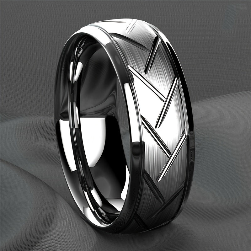 1pc 8MM Black Titanium Steel Ring - Luxury Men's Tire Groove Design, Fashion Jewelry, Ideal Lover's Gift