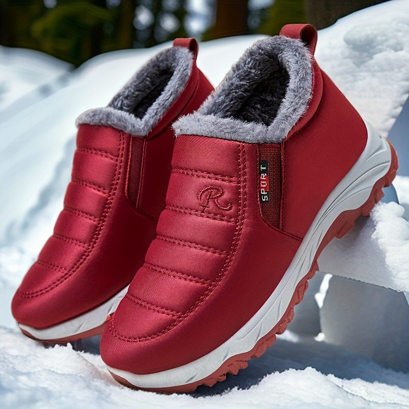 Women's Waterproof Snow Boots - Winter Warm Ankle Slip-On Boots with Fleece Lining, PVC Sole, Fabric Insole & Upper, Thermal Outdoor Footwear