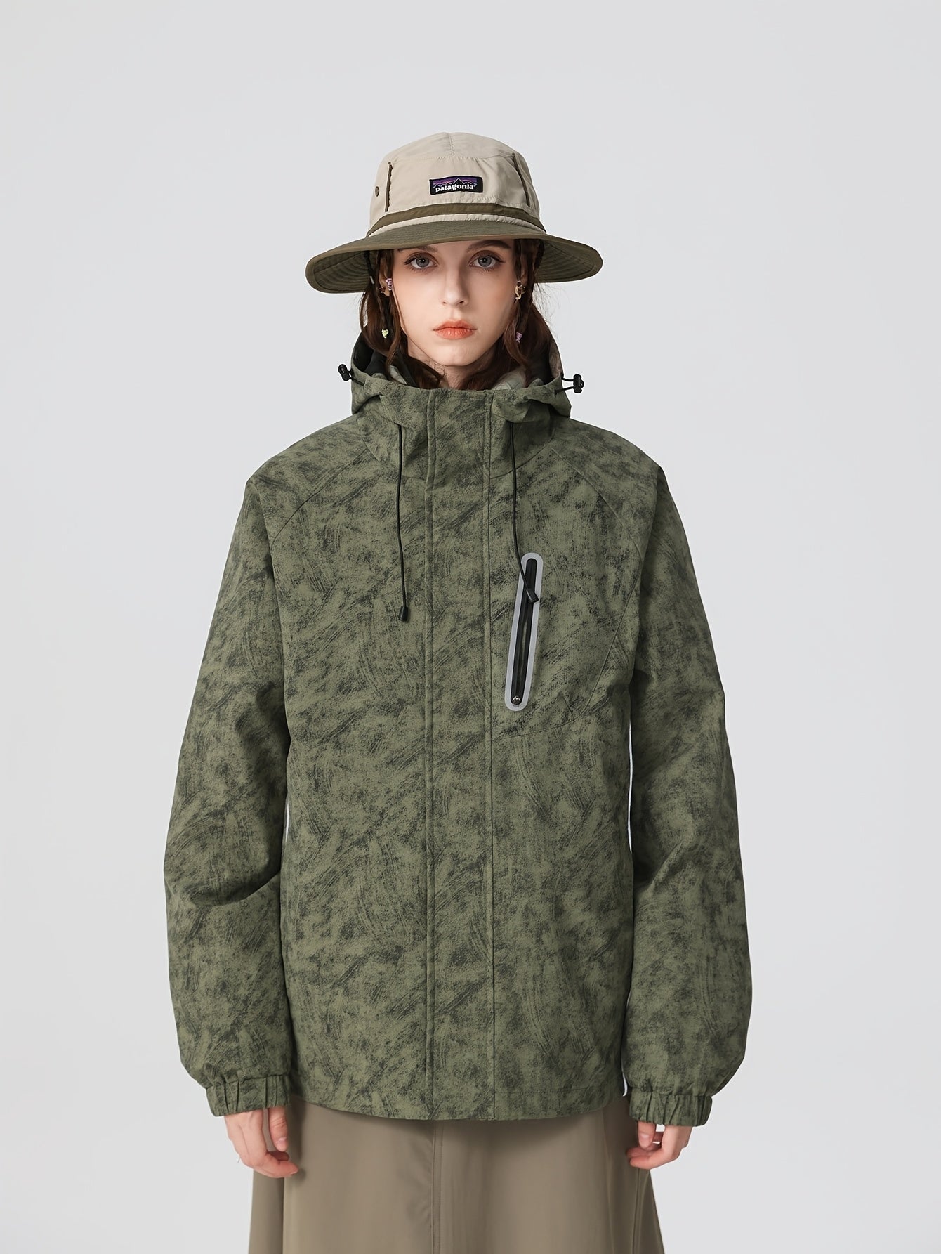 Camo Hooded Windbreaker Jacket - Casual & Sporty, Zip-Up Outdoor Coat for Couples, Perfect for Fall/Winter