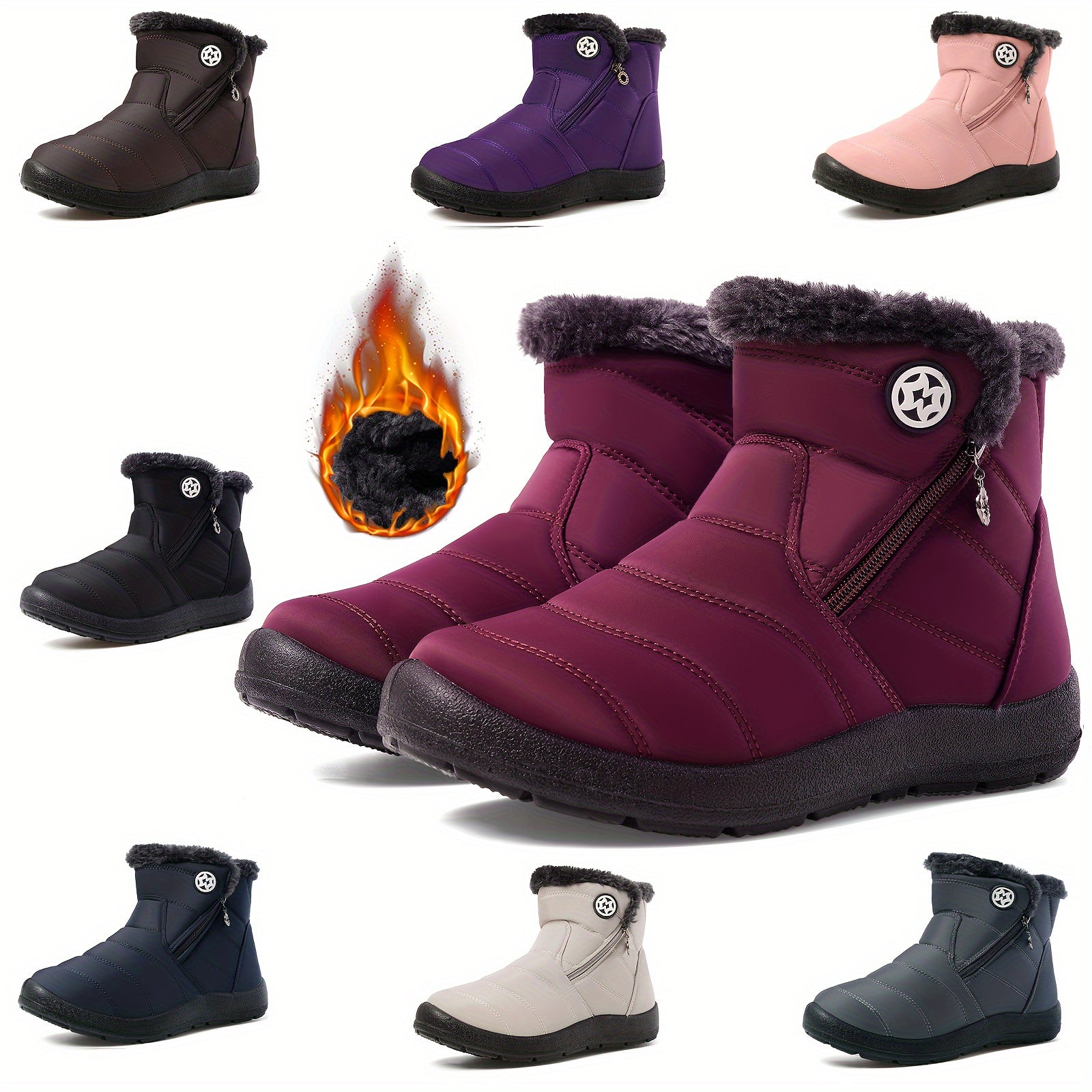 Cozy Women's Winter Snow Boots - Water-Resistant, Faux Fur Lined Ankle Booties with Zip Closure for Outdoor Activities