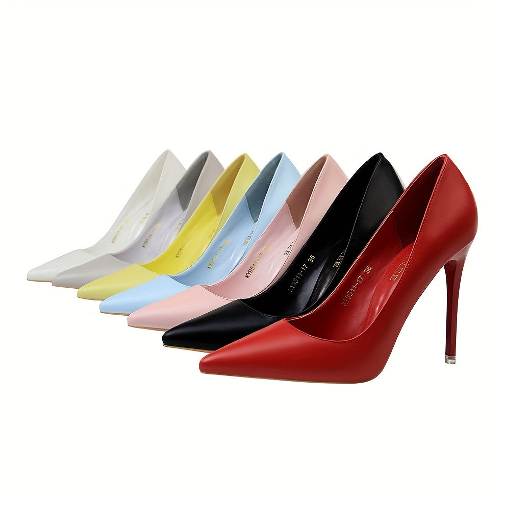 Women's Solid Color Stiletto Heels, Elegant Point Toe Dress Pumps, Fashion Slip On Party Heels