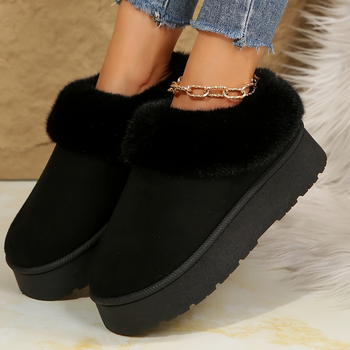 Warm Plush Fuzzy Women's Non-Slip Indoor Slippers & Ankle Boots - Classic Stylish Comfort