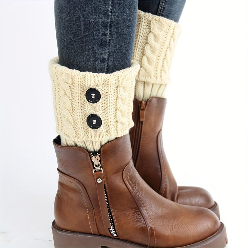 Button Detail Leg Warmers, Crochet Knitted Boot Leg Warmers Socks, Women's Stockings & Hosiery