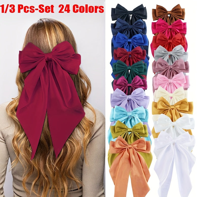 1pc/3pcs, Elegant Retro Classic Versatile Ribbon Bow Hair Barrettes, Women Girls Princess Style Casual Leisure Hair Accessories, Gift Photo Props