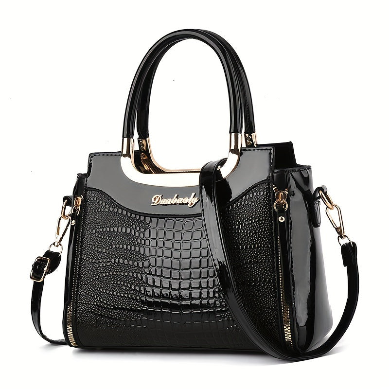 Trendy Crocodile Pattern Tote Bag, Multi-pocket Shoulder Bag, Perfect Handbag For Commuting