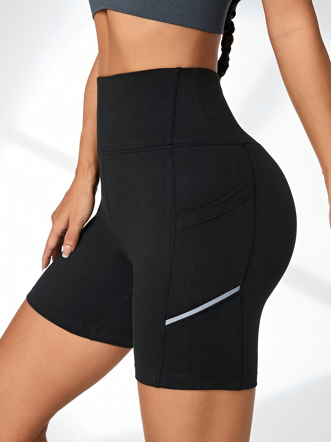 Women's High Waist Athletic Compression Shorts With Pockets, Slim Fit, Quick Dry, Yoga Workout Running Shorts