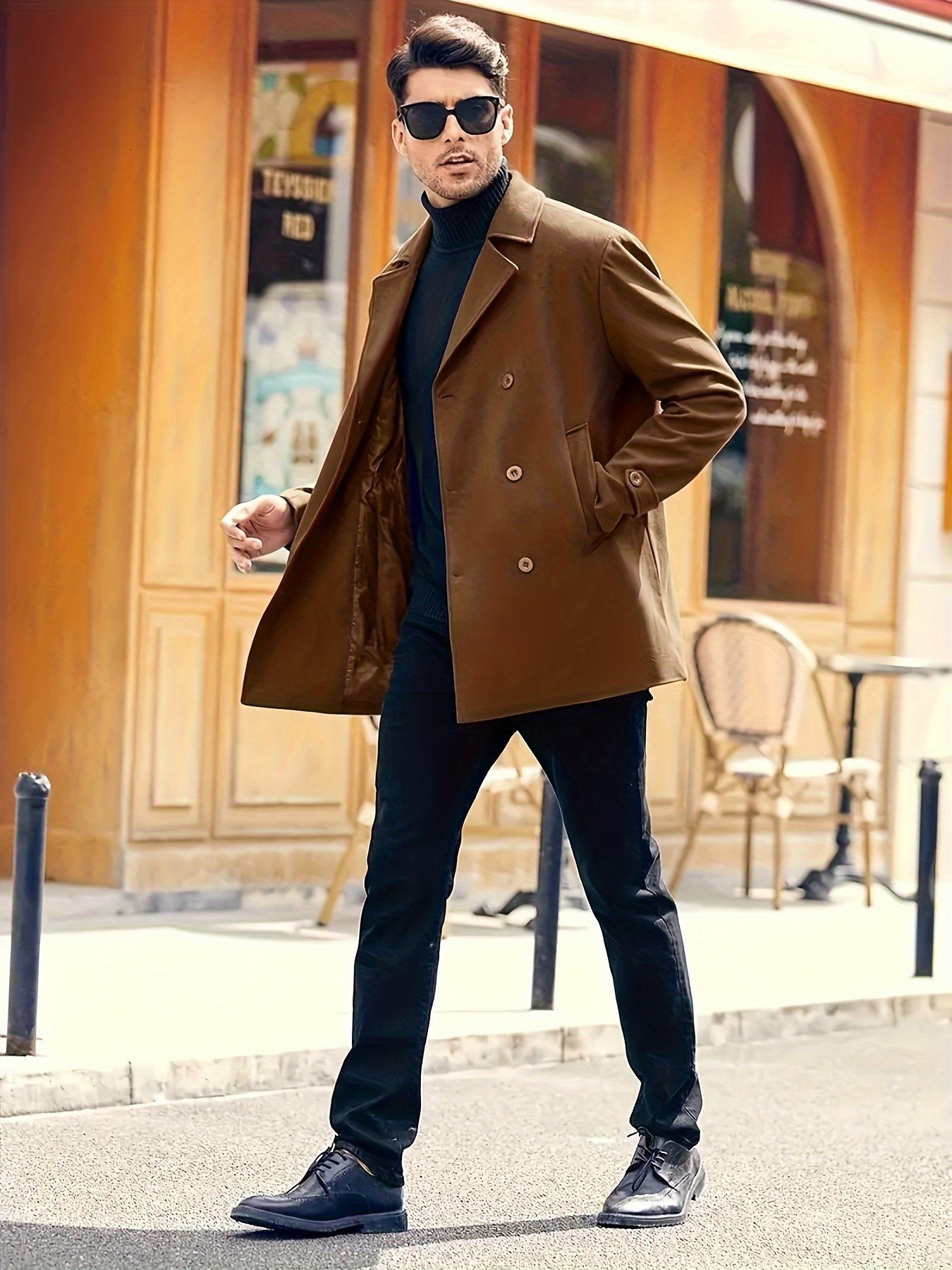 Men's Elegant Trench Coat, Mature Double Breasted Overcoat For Fall Winter