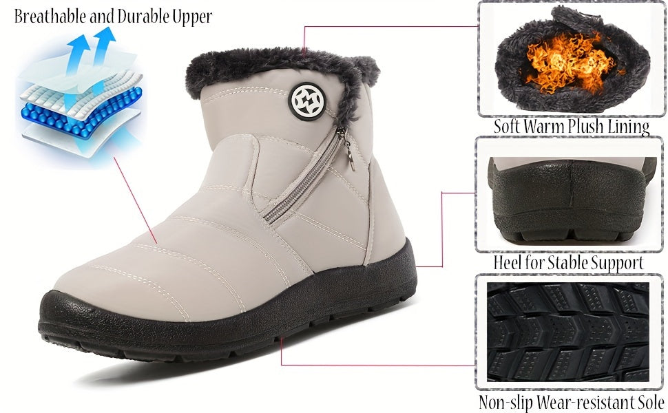 Cozy Women's Winter Snow Boots - Water-Resistant, Faux Fur Lined Ankle Booties with Zip Closure for Outdoor Activities