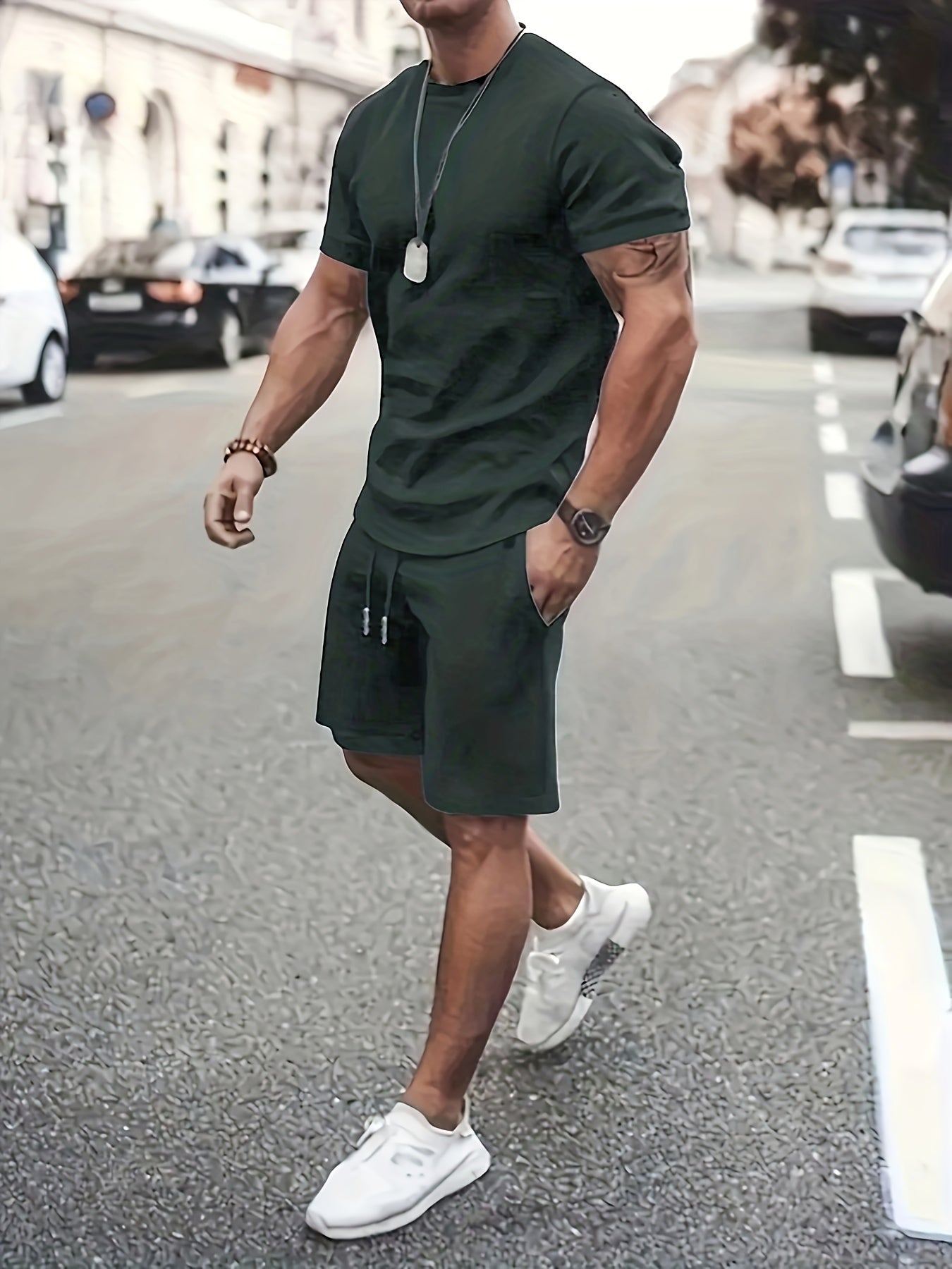 Men Summer Outfits 2 Piece Sets Fashion Short Sleeve Muscle Tee Shirts & Shorts Beach Set Sports Tracksuit For Men, Men's Pajamas Loungewear